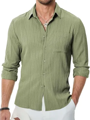 JMIERR Men's Button Down Dress Shirts Textured Long Sleeve Casual Hawaiian Beach Shirt with Pocket