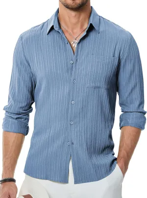 JMIERR Men's Button Down Dress Shirts Textured Long Sleeve Casual Hawaiian Beach Shirt with Pocket