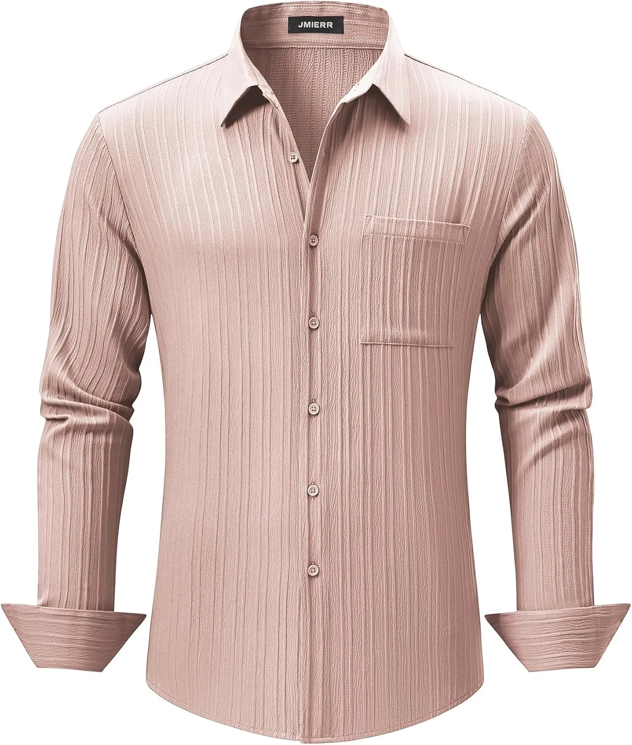 JMIERR Men's Button Down Dress Shirts Textured Long Sleeve Casual Hawaiian Beach Shirt with Pocket