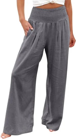 JOYO Womens Cotton Comfortable Straight Trousers High Waist Casual Wide Leg Long Palazzo Pant Work Casual Flowy Dress Pants