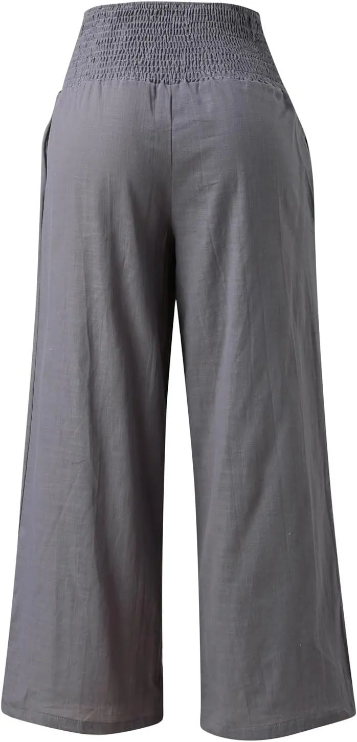 JOYO Womens Cotton Comfortable Straight Trousers High Waist Casual Wide Leg Long Palazzo Pant Work Casual Flowy Dress Pants