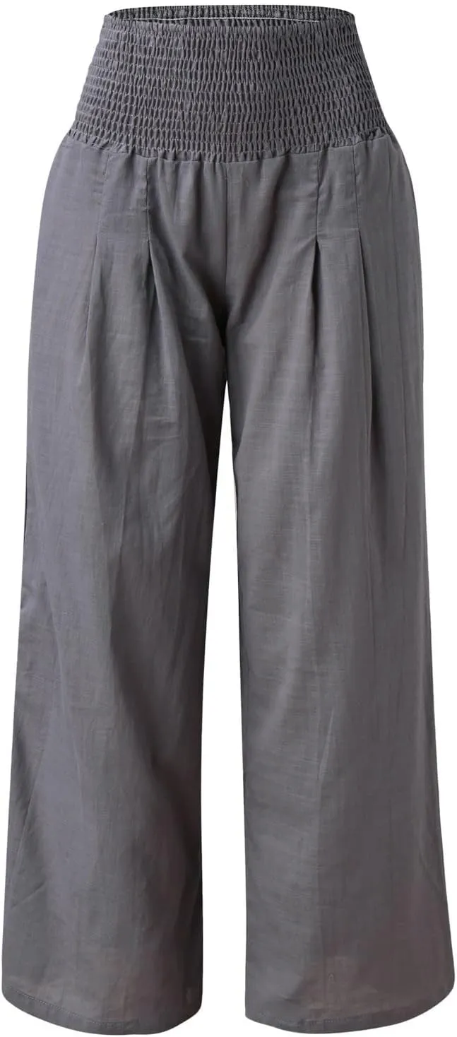 JOYO Womens Cotton Comfortable Straight Trousers High Waist Casual Wide Leg Long Palazzo Pant Work Casual Flowy Dress Pants