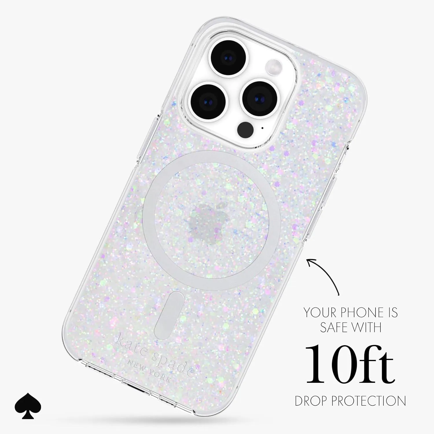 kate spade new york iPhone 15 Pro Case, Compatible with MagSafe - Chunky Glitter Iridescent