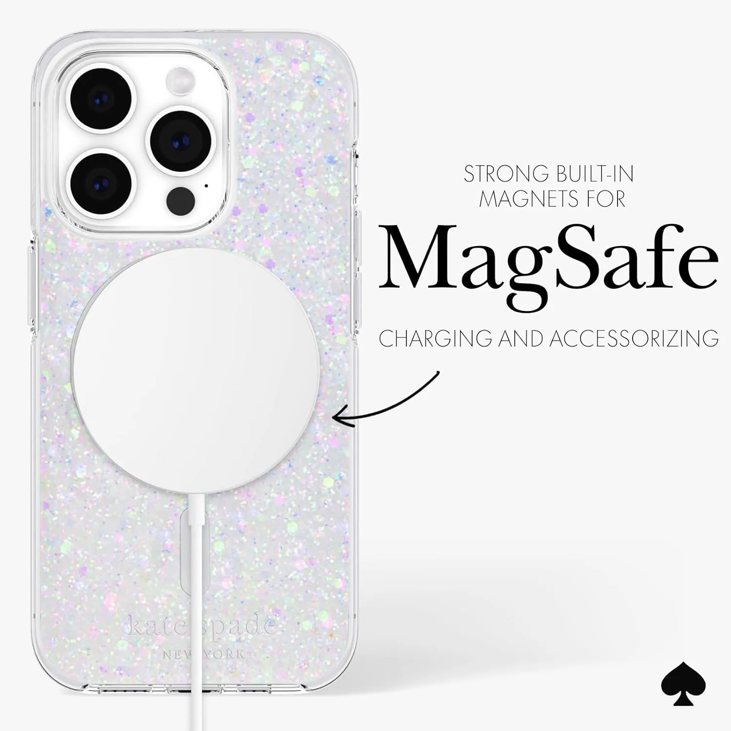 kate spade new york iPhone 15 Pro Case, Compatible with MagSafe - Chunky Glitter Iridescent