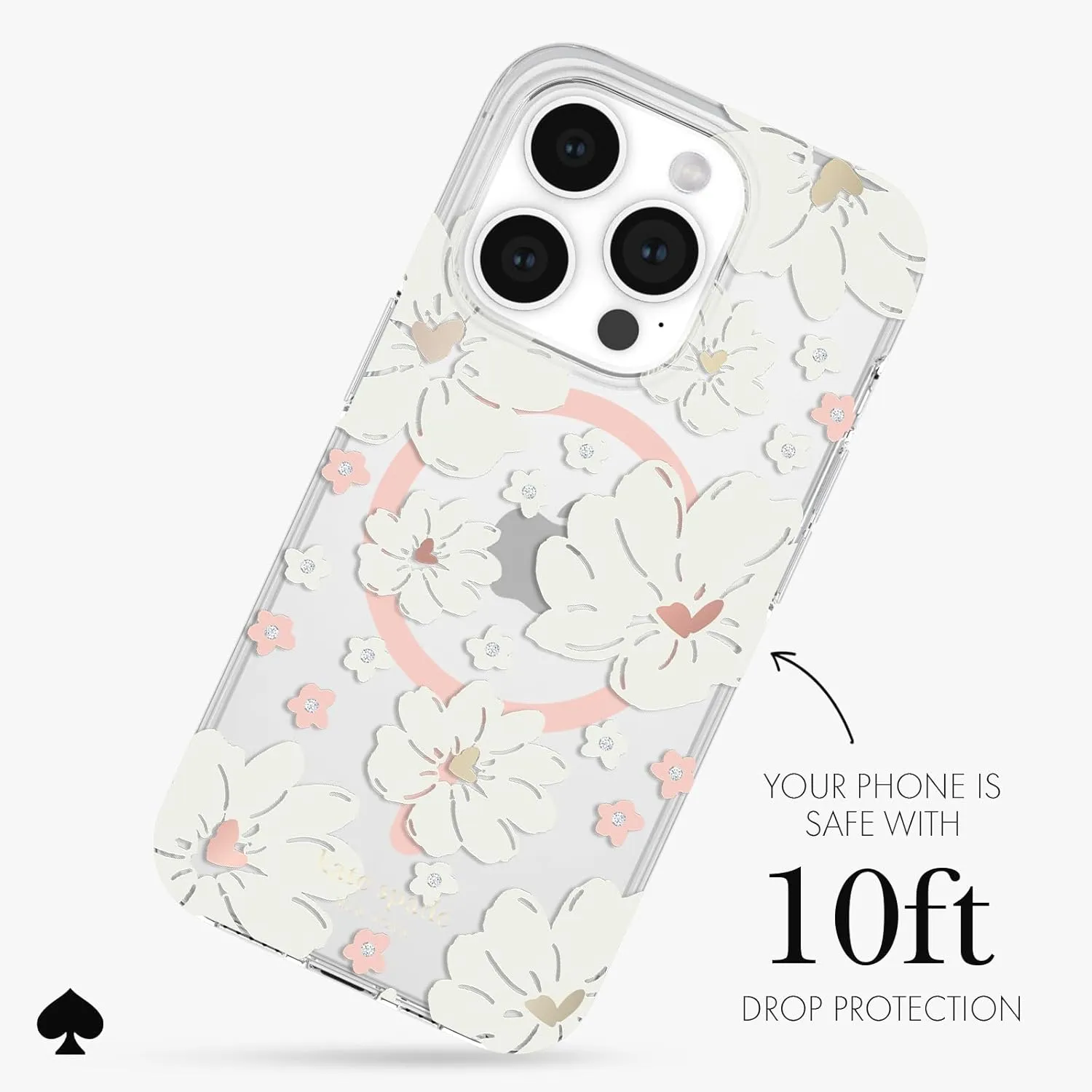 kate spade new york iPhone 15 Pro Case, Compatible with MagSafe - Classic Peony