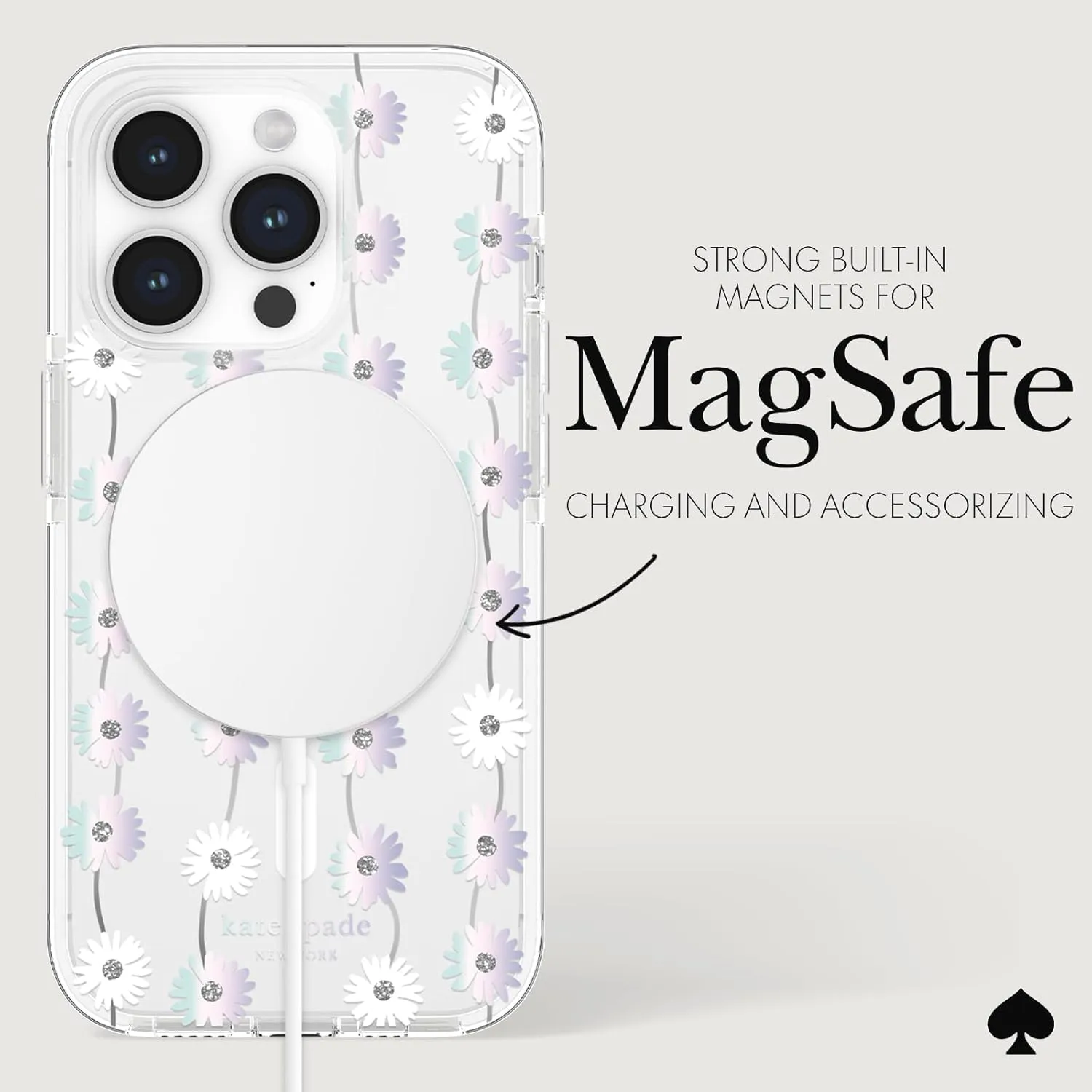 kate spade new york iPhone 15 Pro Case, Compatible with MagSafe - Daisy Chain Iridescent
