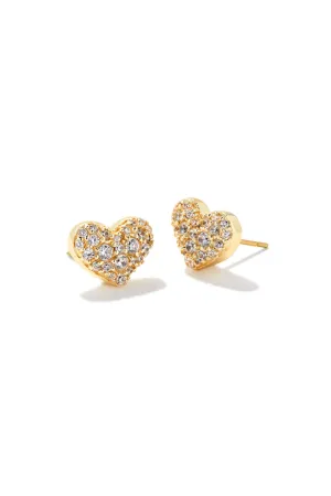 Kendra Scott: Ari Gold Heart Pave Heart Earrings - White Crystal