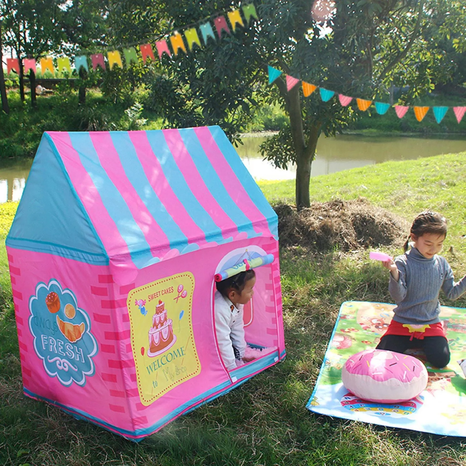 Kids Foldable Dessert House Play Tent with Shutter - Gominimo