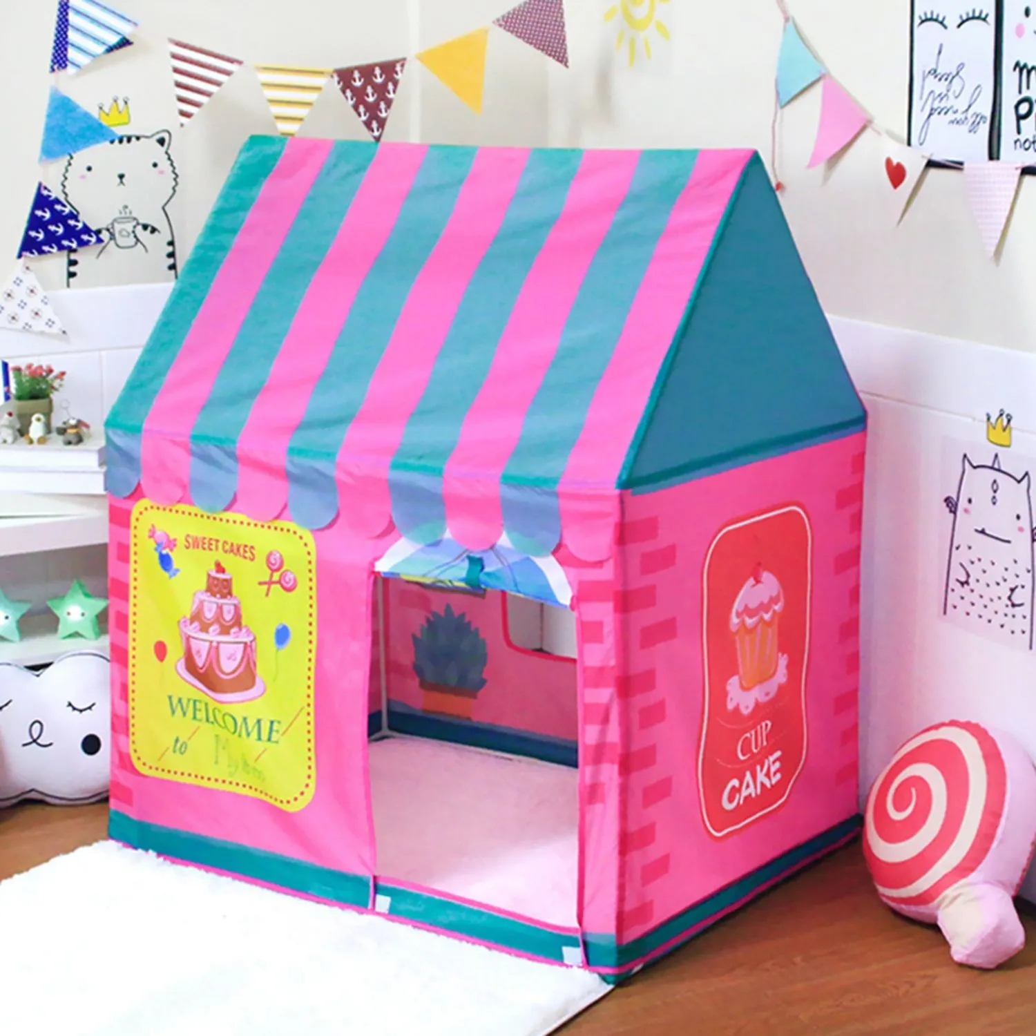 Kids Foldable Dessert House Play Tent with Shutter - Gominimo