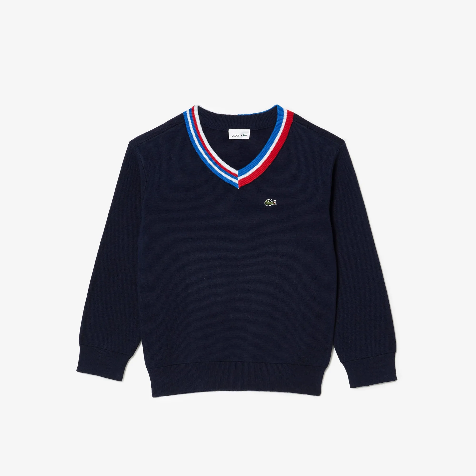 Kids' Lacoste Contrast Striped Neck Cotton Sweater - Aj9727