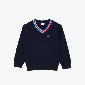 Kids' Lacoste Contrast Striped Neck Cotton Sweater - Aj9727