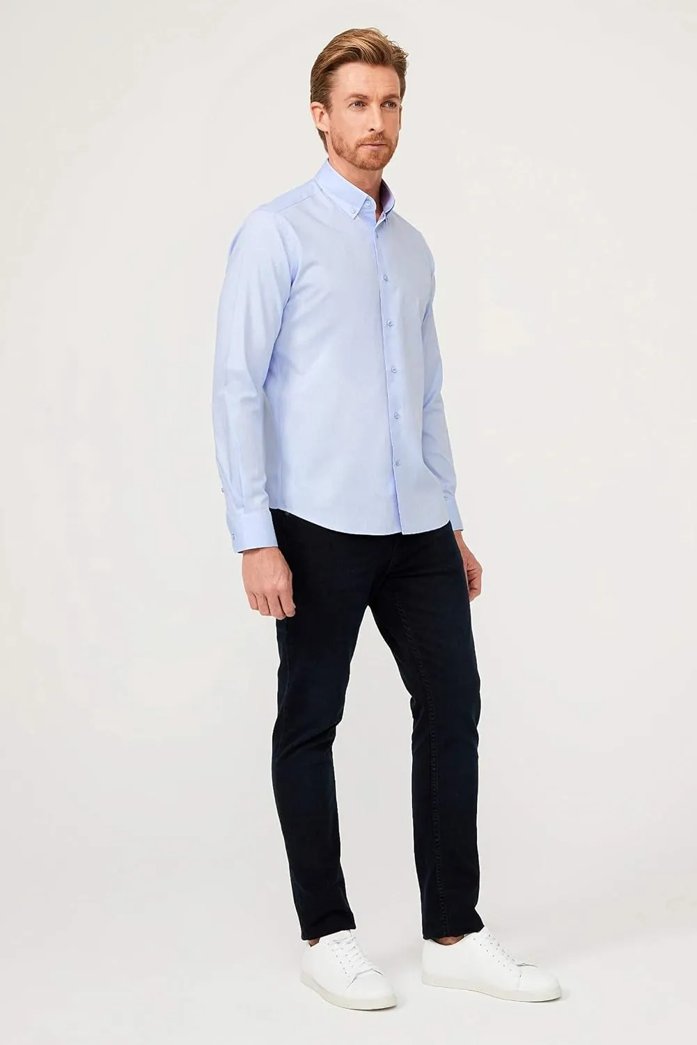 KIGILI - Men's Oxford & Non-Iron Dress Shirts- Slim Fit Long Sleeve Buttoned-Collar Solid Turkish Cotton