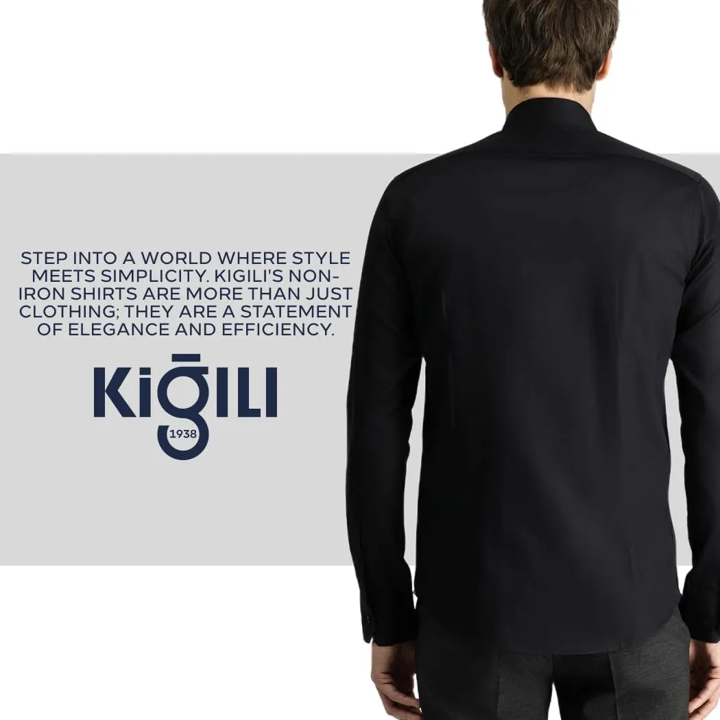 KIGILI - Men's Oxford & Non-Iron Dress Shirts- Slim Fit Long Sleeve Buttoned-Collar Solid Turkish Cotton