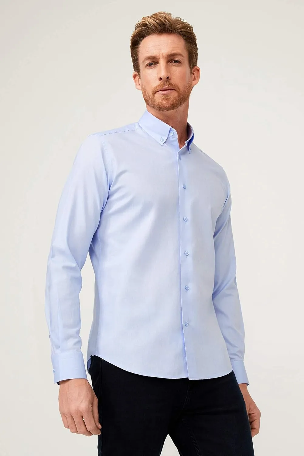KIGILI - Men's Oxford & Non-Iron Dress Shirts- Slim Fit Long Sleeve Buttoned-Collar Solid Turkish Cotton