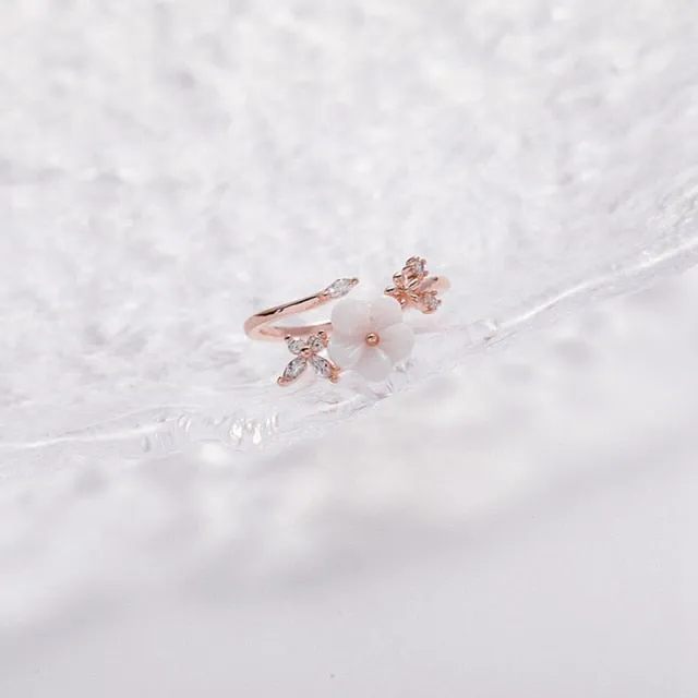 Korean Delicate Zircon Crystal Leaf Shell Flower Heart Rings