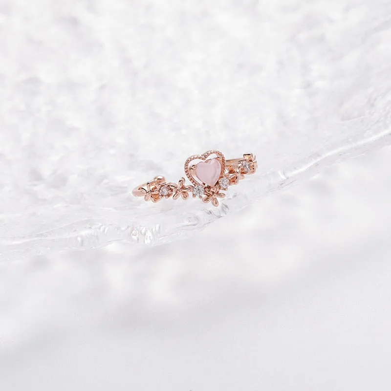 Korean Delicate Zircon Crystal Leaf Shell Flower Heart Rings