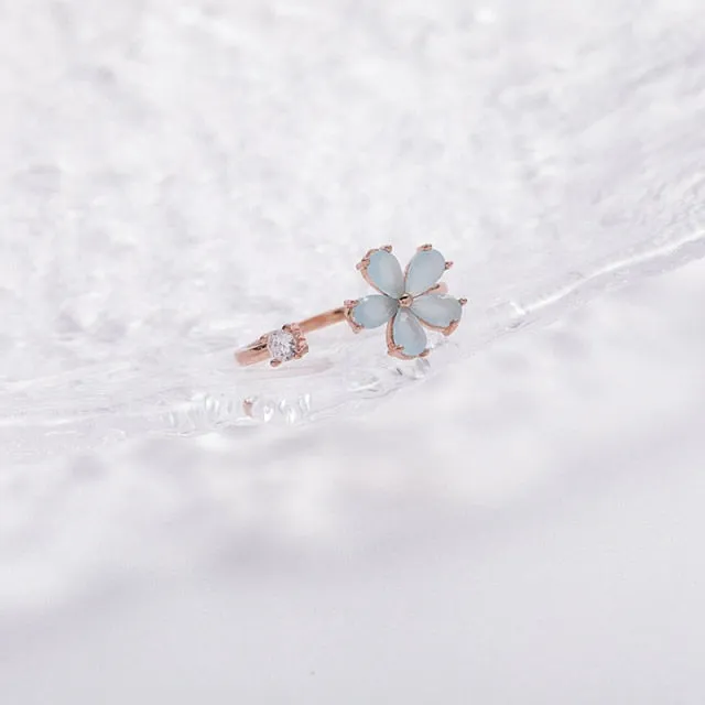 Korean Delicate Zircon Crystal Leaf Shell Flower Heart Rings