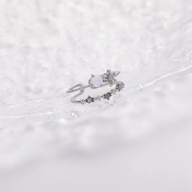 Korean Delicate Zircon Crystal Leaf Shell Flower Heart Rings