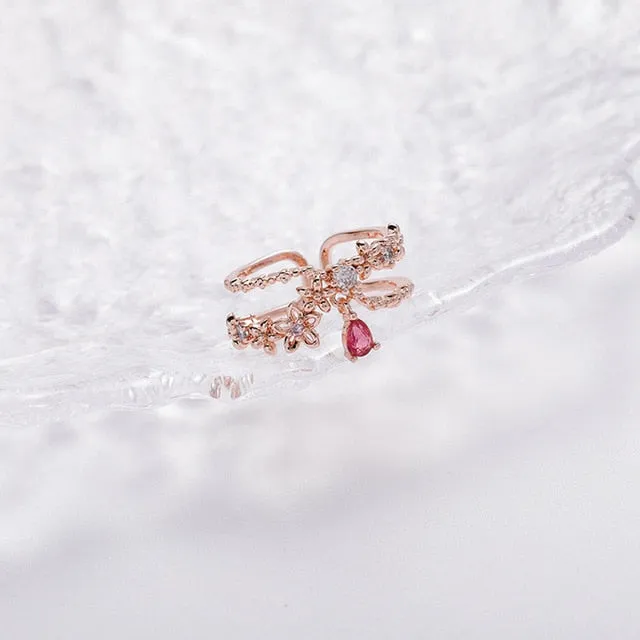 Korean Delicate Zircon Crystal Leaf Shell Flower Heart Rings