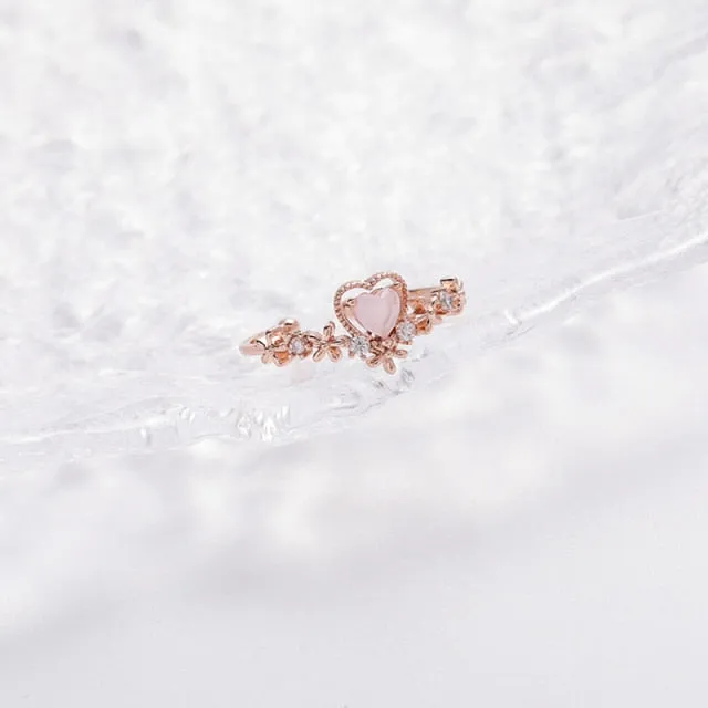 Korean Delicate Zircon Crystal Leaf Shell Flower Heart Rings