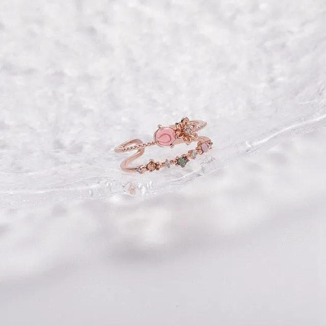 Korean Delicate Zircon Crystal Leaf Shell Flower Heart Rings