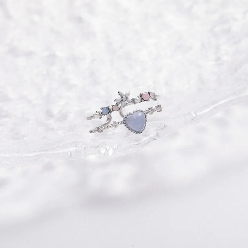 Korean Delicate Zircon Crystal Leaf Shell Flower Heart Rings
