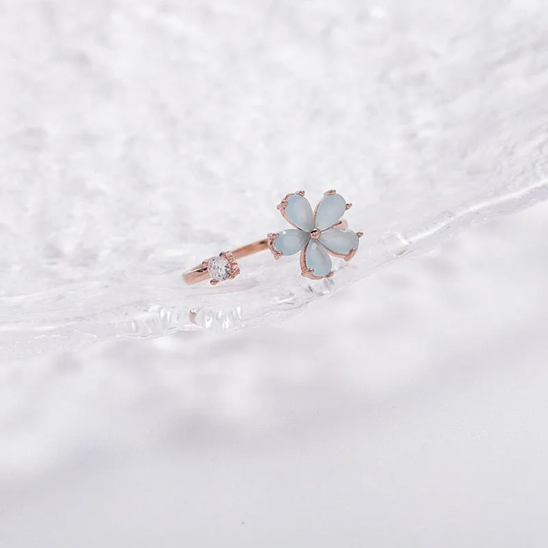 Korean Delicate Zircon Crystal Leaf Shell Flower Heart Rings