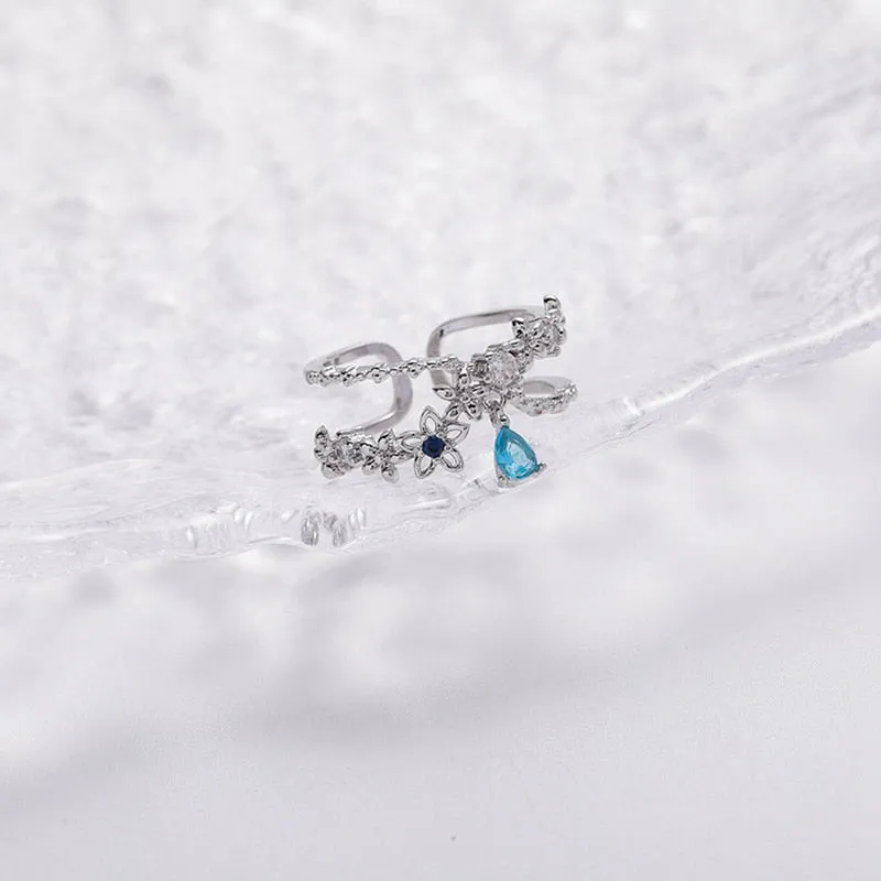 Korean Delicate Zircon Crystal Leaf Shell Flower Heart Rings