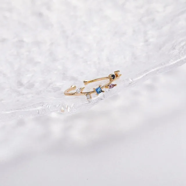 Korean Delicate Zircon Crystal Leaf Shell Flower Heart Rings