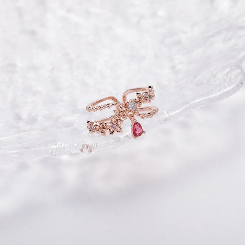 Korean Delicate Zircon Crystal Leaf Shell Flower Heart Rings