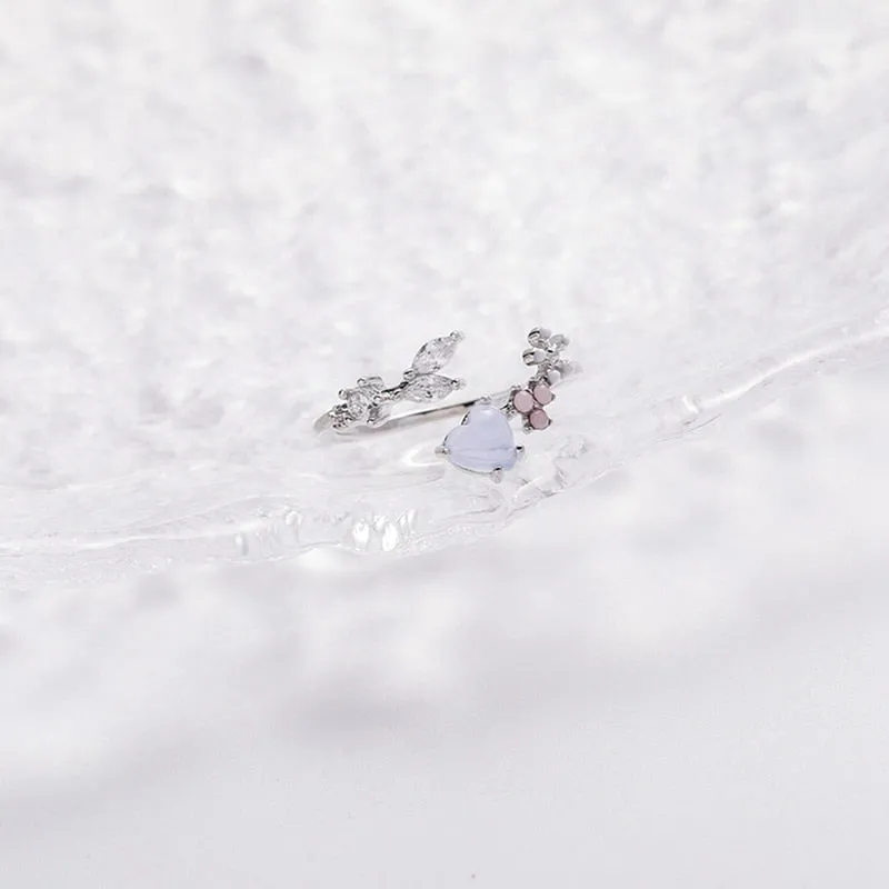 Korean Delicate Zircon Crystal Leaf Shell Flower Heart Rings