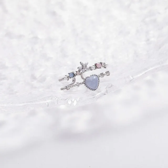 Korean Delicate Zircon Crystal Leaf Shell Flower Heart Rings