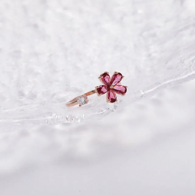 Korean Delicate Zircon Crystal Leaf Shell Flower Heart Rings