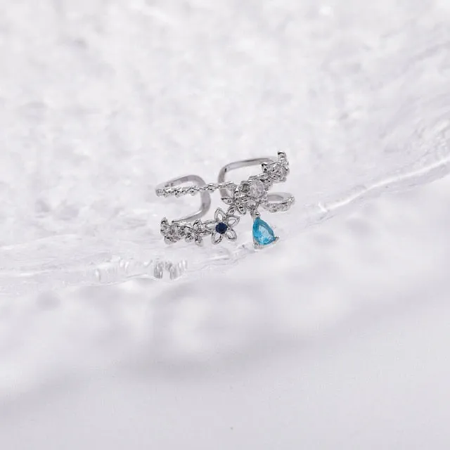 Korean Delicate Zircon Crystal Leaf Shell Flower Heart Rings