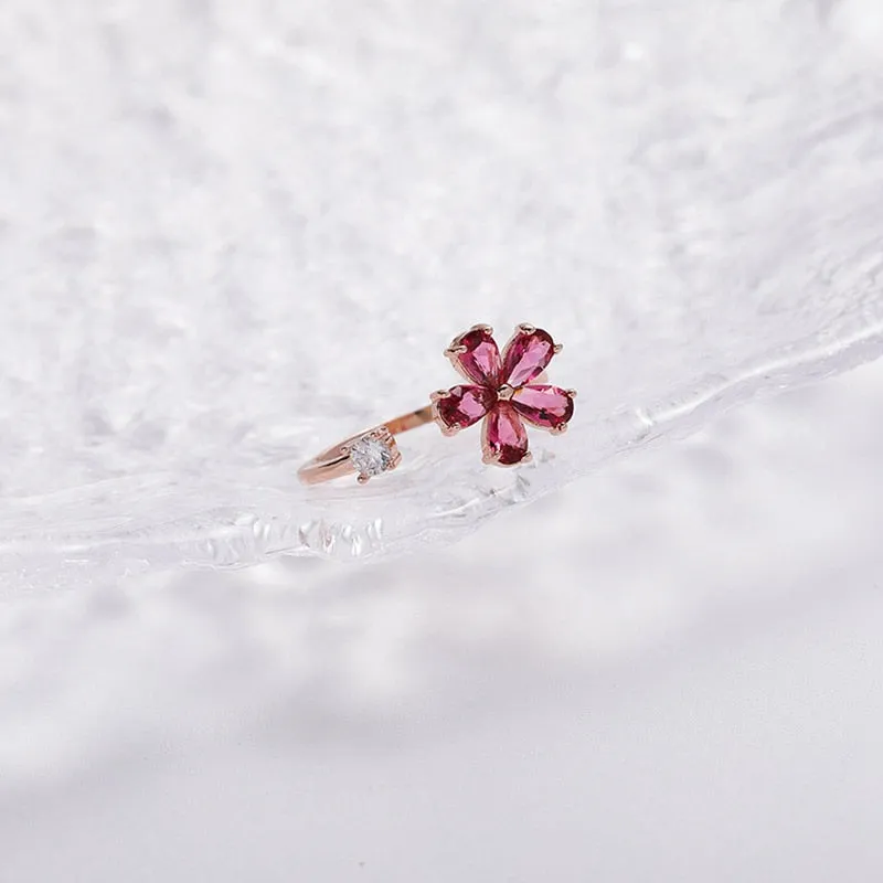 Korean Delicate Zircon Crystal Leaf Shell Flower Heart Rings