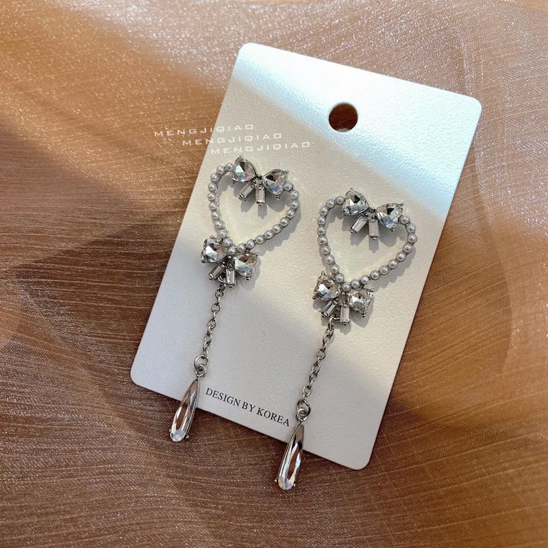 Korean Sweet Pearl Hollow Heart Drop Earrings For Women