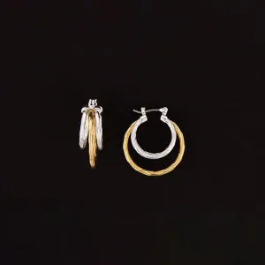 Ladies Two Tone Triple Hoop Earrings