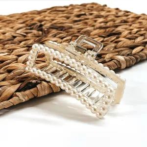 Large Clear Rectangle Pearl Embellished Clip