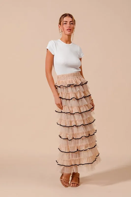Layered Ruffled Tulle Maxi Skirt