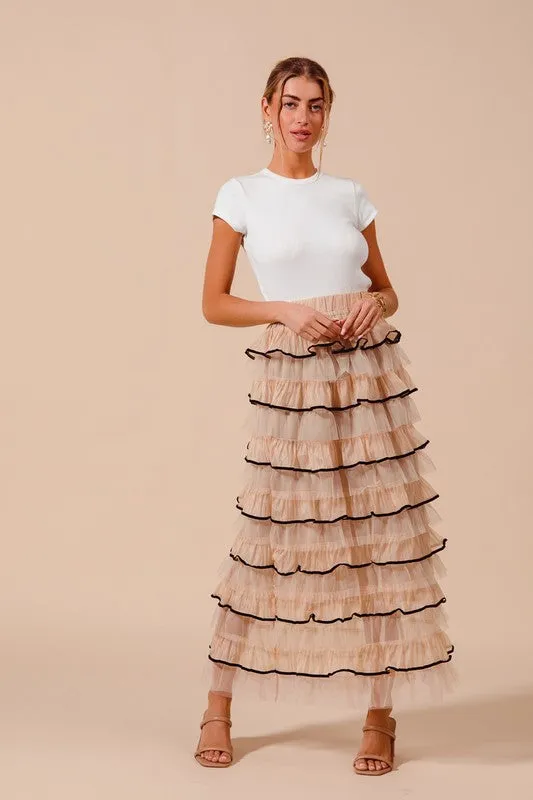 Layered Ruffled Tulle Maxi Skirt