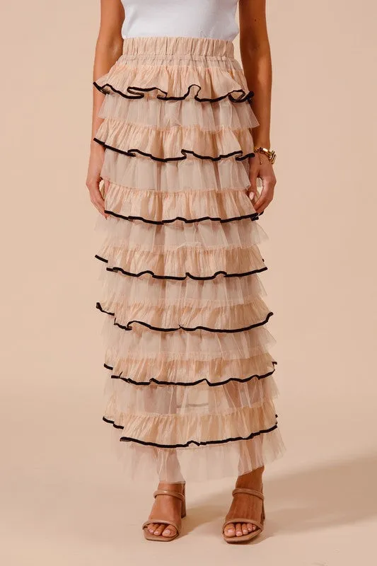 Layered Ruffled Tulle Maxi Skirt