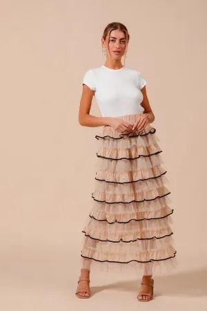 Layered Ruffled Tulle Maxi Skirt