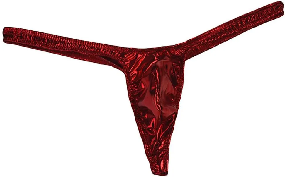 Leather Sexy Comfortable Briefs for Men, Men's Thong G-String Metal Thong Underwear 4 Pack
