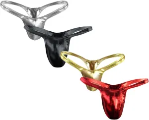 Leather Sexy Comfortable Briefs for Men, Men's Thong G-String Metal Thong Underwear 4 Pack
