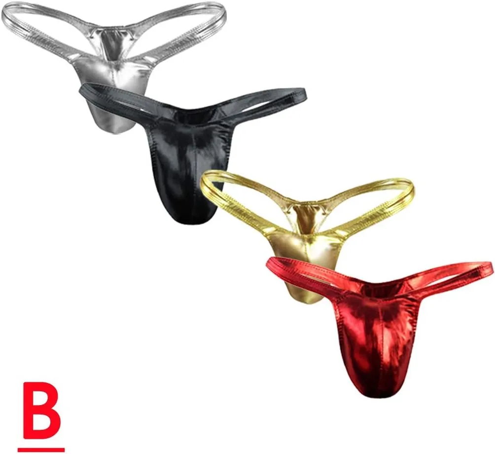 Leather Sexy Comfortable Briefs for Men, Men's Thong G-String Metal Thong Underwear 4 Pack