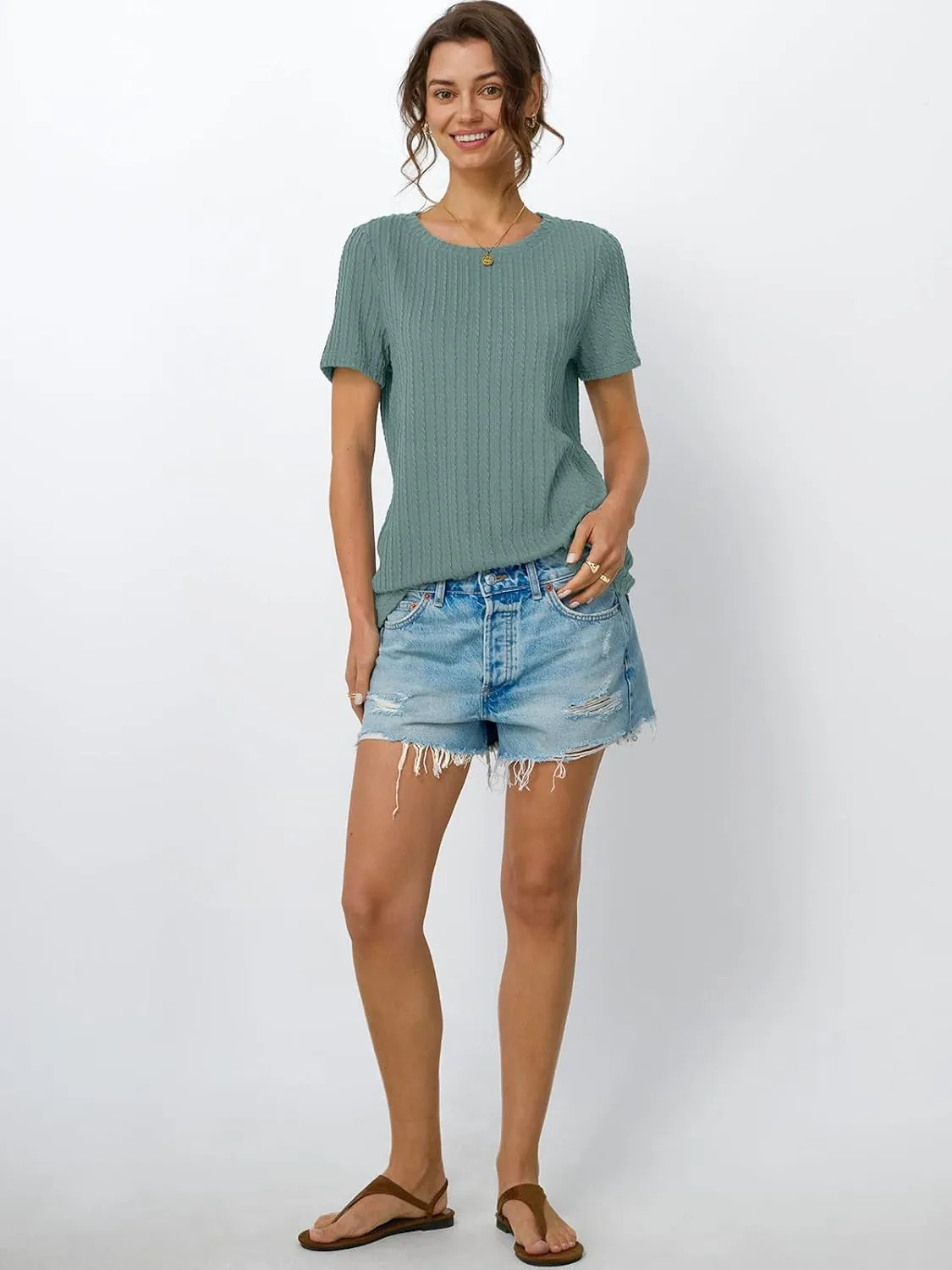 LILLUSORY Womens Short Sleeve Tops Work Summer Spring T-Shirts Vacation Trendy Business Casual Blouses Textured Clothes 2025