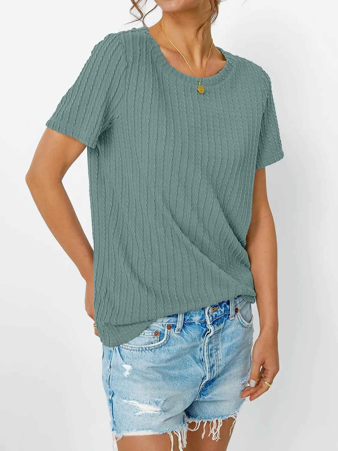 LILLUSORY Womens Short Sleeve Tops Work Summer Spring T-Shirts Vacation Trendy Business Casual Blouses Textured Clothes 2025