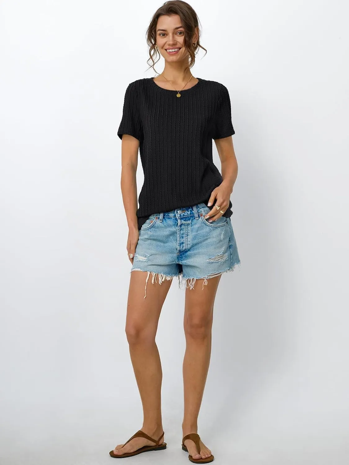 LILLUSORY Womens Short Sleeve Tops Work Summer Spring T-Shirts Vacation Trendy Business Casual Blouses Textured Clothes 2025