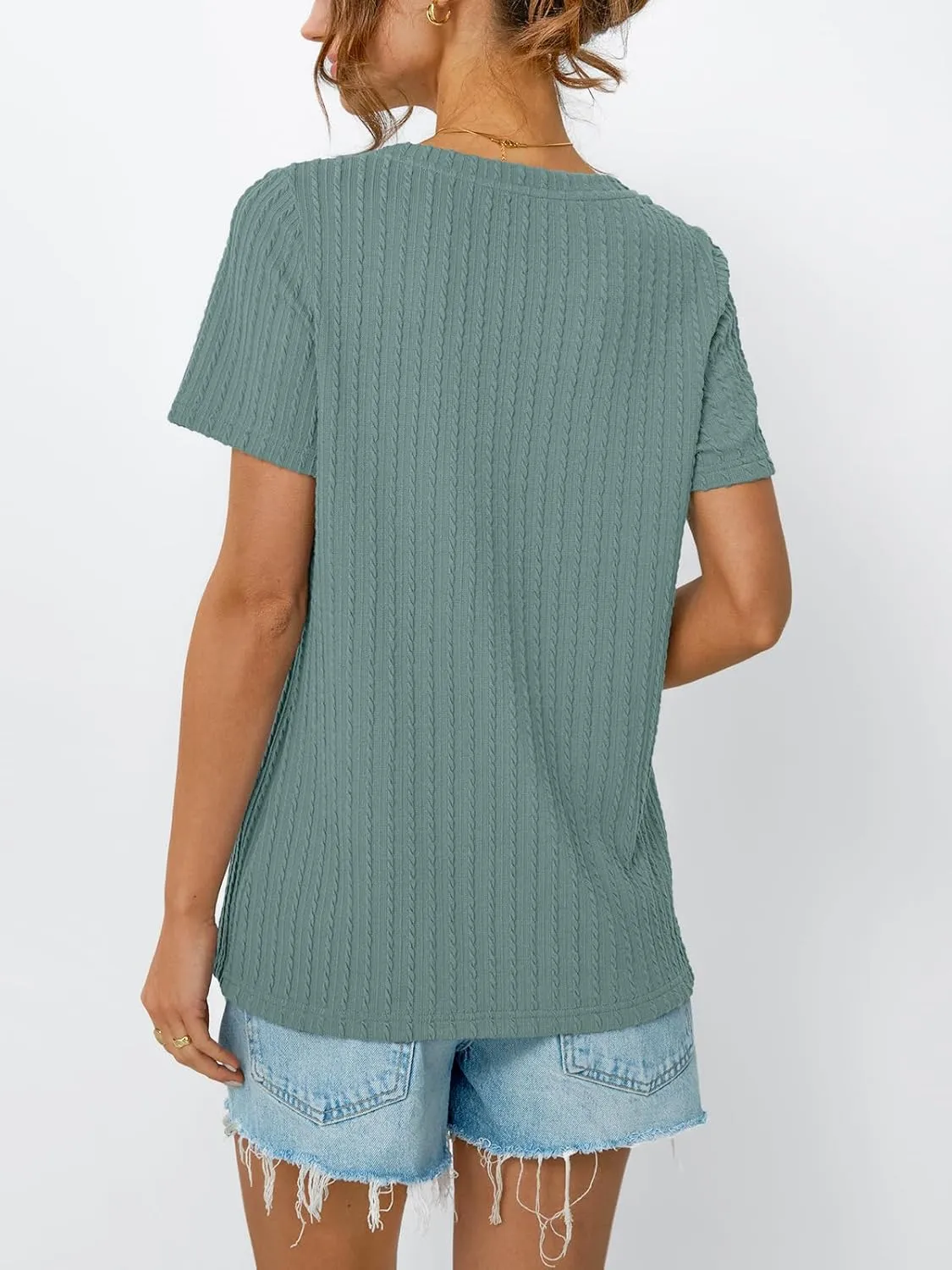 LILLUSORY Womens Short Sleeve Tops Work Summer Spring T-Shirts Vacation Trendy Business Casual Blouses Textured Clothes 2025