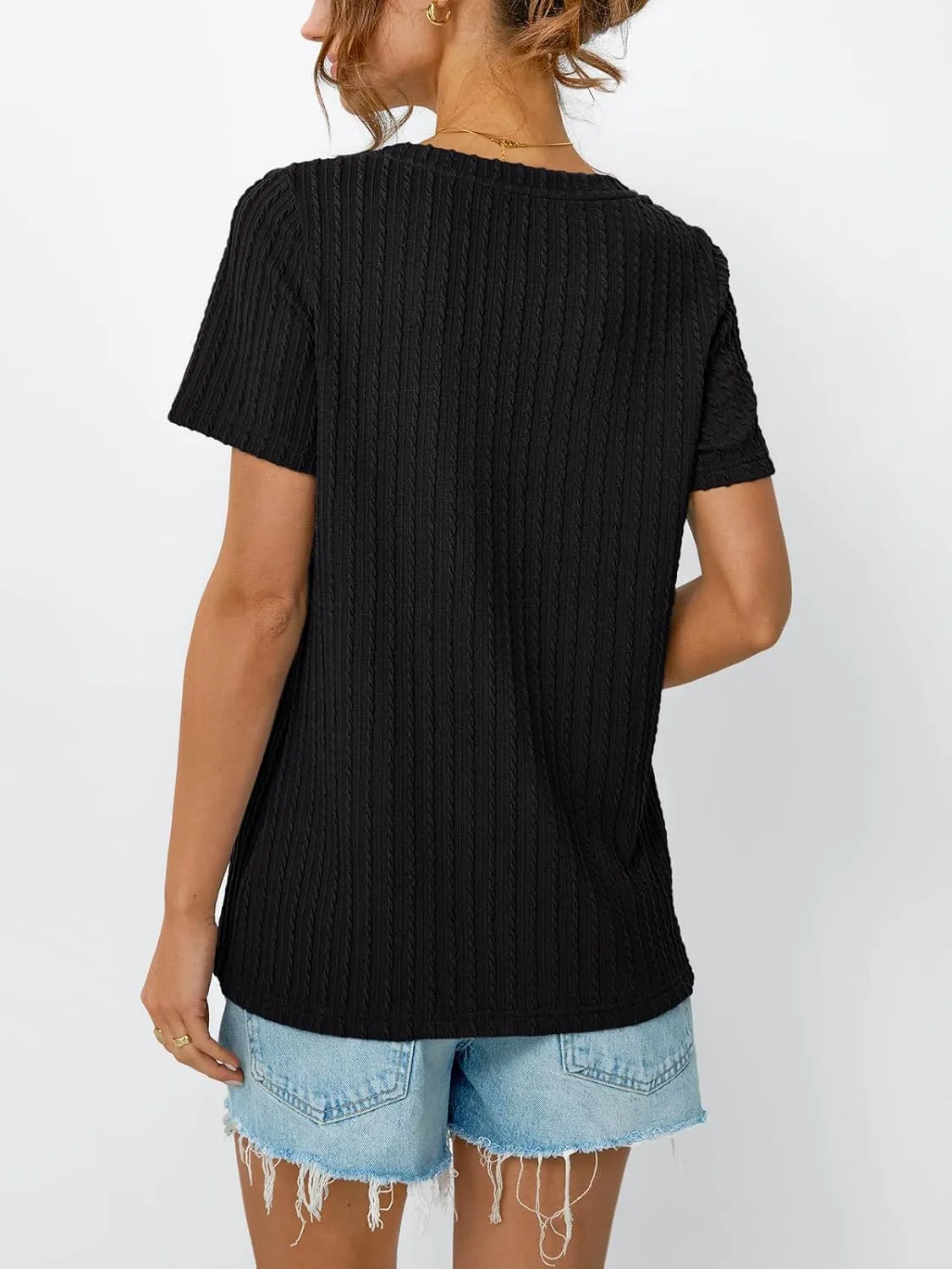 LILLUSORY Womens Short Sleeve Tops Work Summer Spring T-Shirts Vacation Trendy Business Casual Blouses Textured Clothes 2025